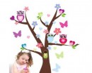 Big Eyed Owls and Butterflies on the Tree Vinyl Wall Decals Nursery Sticker